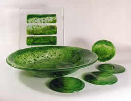 green med bowl, coasters, tri-square page