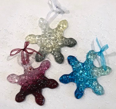 ombre snowflakes cranberry, silver, turquoise