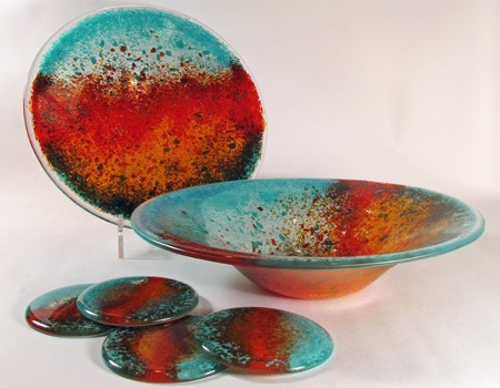turq orange fluted, coasters, plate page
